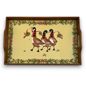 Canadian Geese & Holly Tray Vintage Wooden The Bacova Guild Fiberglass 17" x 12"
